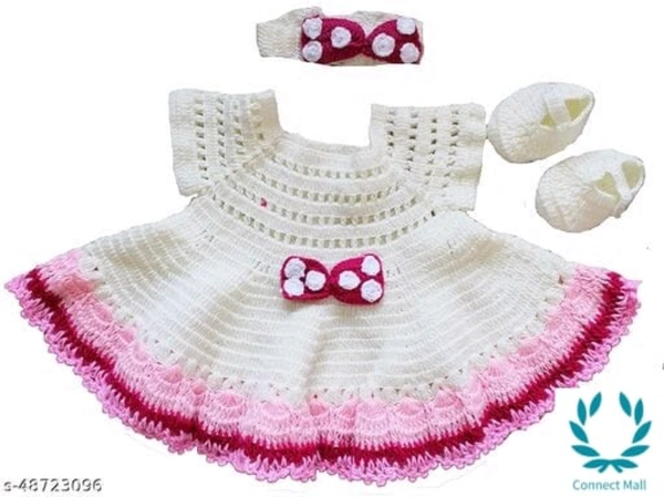 Modern Fancy Girls Sweaters - 12-18 Months, Of White/ Pink, Wool, Multipack:1